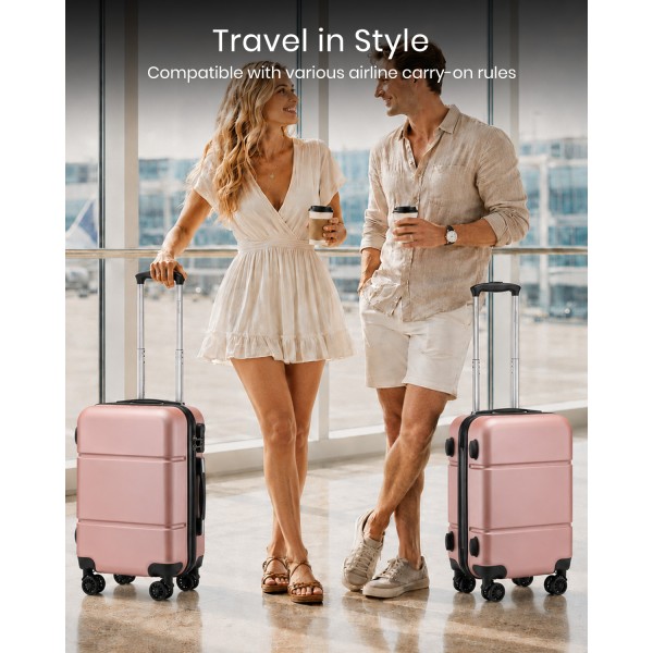 KSK2485 - Kono 20 Inch Premium ABS Cabin Carry-On Suitcase with Secure Combination Lock for Effortless Travel - Nude and Black