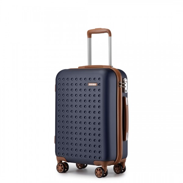 KSK2486 - Kono Stylish ABS+PC 20 Inch Polka Dot Hard Shell Cabin Suitcase With TSA Lock - Navy And Brown