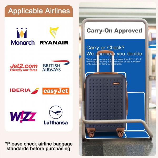 KSK2486 - Kono Stylish ABS+PC 20 Inch Polka Dot Hard Shell Cabin Suitcase With TSA Lock - Navy And Brown
