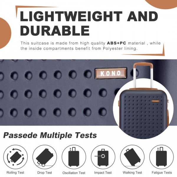 KSK2486 - Kono Stylish ABS+PC 20 Inch Polka Dot Hard Shell Cabin Suitcase With TSA Lock - Navy And Brown