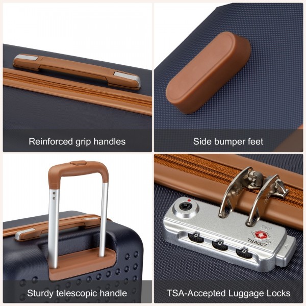 KSK2486 - Kono Stylish ABS+PC 20 Inch Polka Dot Hard Shell Cabin Suitcase With TSA Lock - Navy And Brown