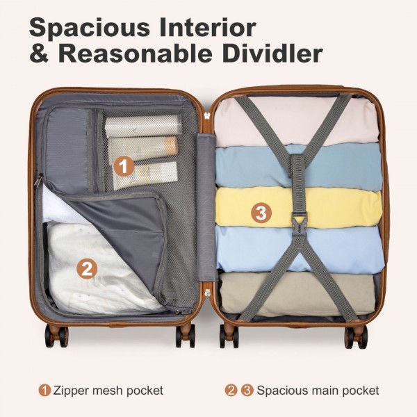 KSK2486 - Kono Stylish ABS+PC 20 Inch Polka Dot Hard Shell Cabin Suitcase With TSA Lock - Navy And Brown