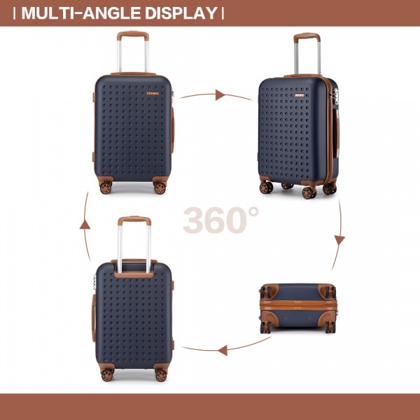 KSK2486 - Kono Stylish ABS+PC 20 Inch Polka Dot Hard Shell Cabin Suitcase With TSA Lock - Navy And Brown