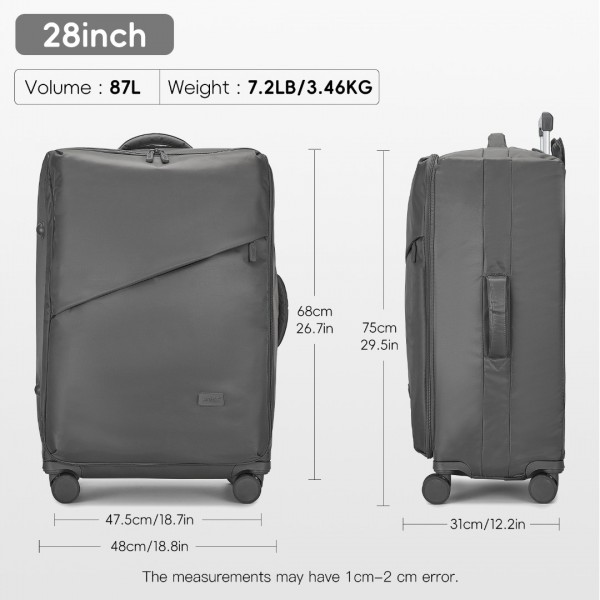 KSK2491 - Kono 28 Inch Lightweight Durable Soft Shell Suitcase with TSA Lock and Separate Wet/Dry Compartment - Grey