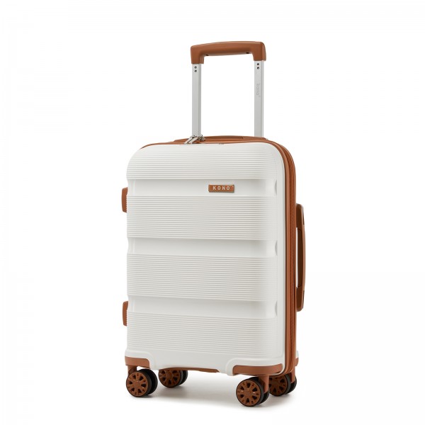 KSK2492 - Kono 19-Inch PP Hardshell Carry-On Suitcase–Lightweight Cabin Luggage with TSA Lock, 360° Silent Spinner Wheels - Cream And Brown