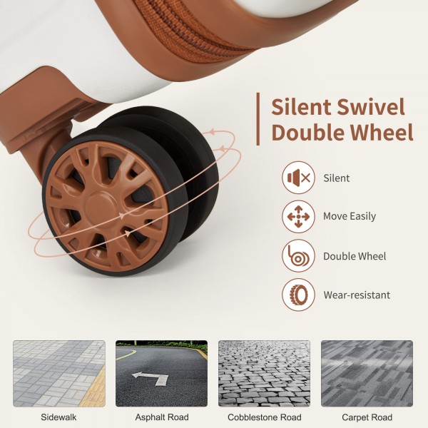 KSK2492 - Kono 19-Inch PP Hardshell Carry-On Suitcase–Lightweight Cabin Luggage with TSA Lock, 360° Silent Spinner Wheels - Cream And Brown