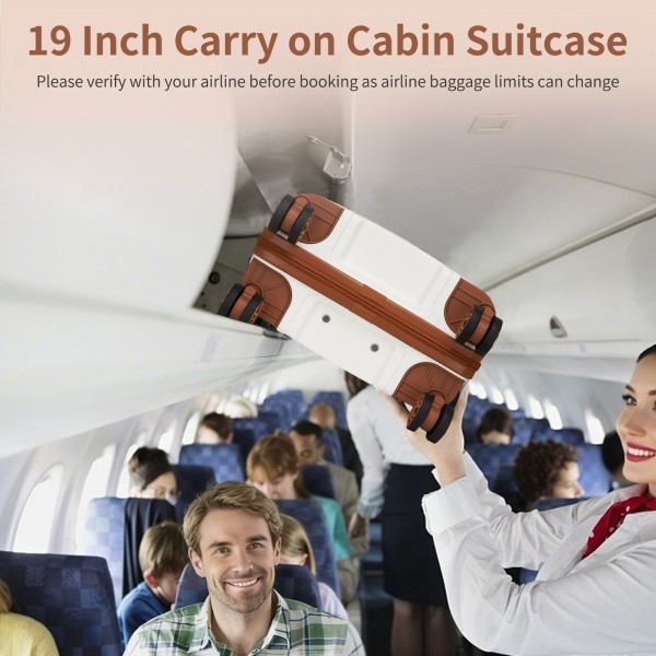 KSK2492 - Kono 19-Inch PP Hardshell Carry-On Suitcase–Lightweight Cabin Luggage with TSA Lock, 360° Silent Spinner Wheels - Cream And Brown