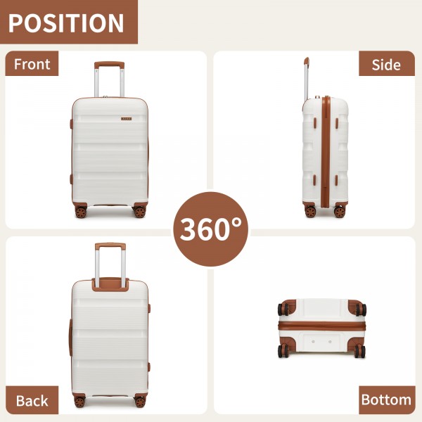 KSK2492 - Kono 19-Inch PP Hardshell Carry-On Suitcase–Lightweight Cabin Luggage with TSA Lock, 360° Silent Spinner Wheels - Cream And Brown