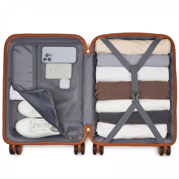 KSK2492 - Kono 19-Inch PP Hardshell Carry-On Suitcase–Lightweight Cabin Luggage with TSA Lock, 360° Silent Spinner Wheels - Cream And Brown