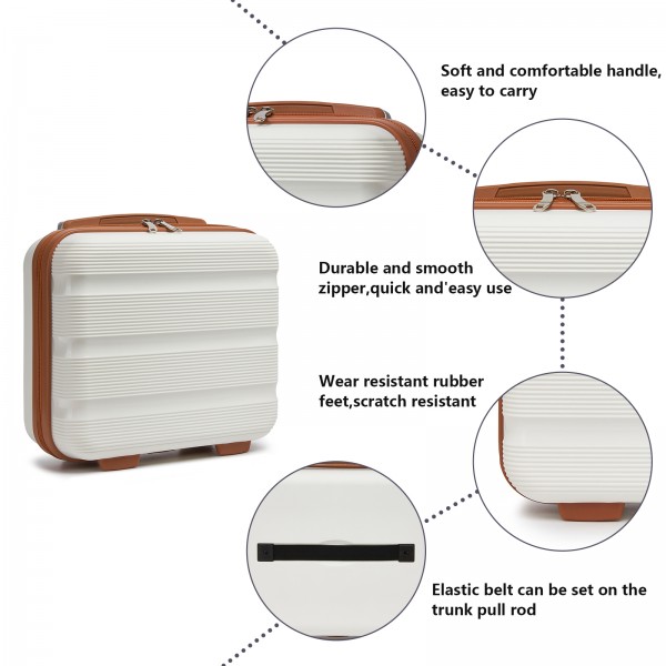 KSK2492 - Kono 4-Piece PP Hardshell Luggage Set–Durable Travel Suitcases with TSA Lock, 360° Spinner Wheels with Vanity Case - Cream and Brown