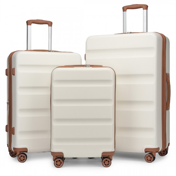 KSK2482 - Kono 3-Piece Horizontal Engraved Hard Shell ABS+PC Suitcase with TSA Lock - Cream