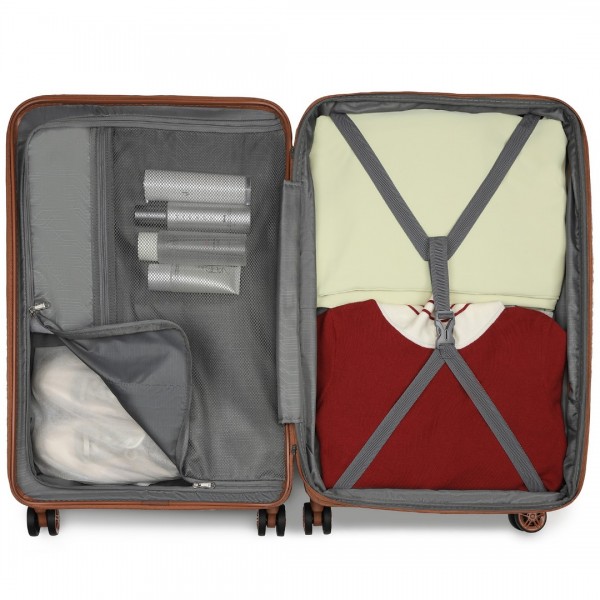 KSK2482 - Kono 3-Piece Horizontal Engraved Hard Shell ABS+PC Suitcase with TSA Lock - Cream