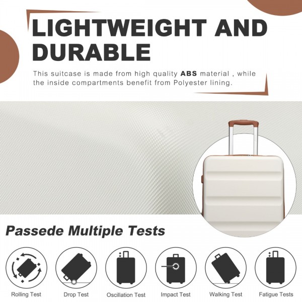 KSK2482 - Kono 3-Piece Horizontal Engraved Hard Shell ABS+PC Suitcase with TSA Lock - Cream