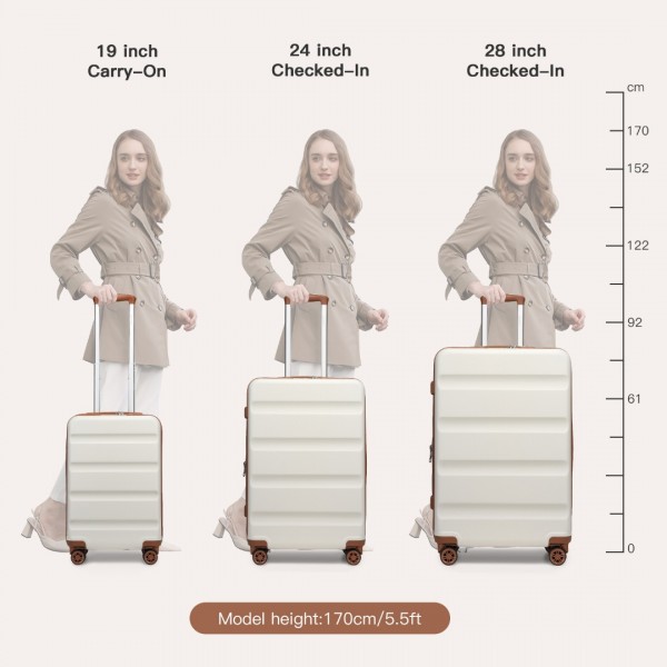 KSK2482 - Kono 3-Piece Horizontal Engraved Hard Shell ABS+PC Suitcase with TSA Lock - Cream