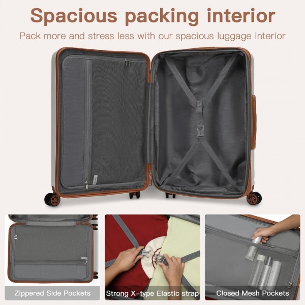 KSK2482 - Kono 3-Piece Horizontal Engraved Hard Shell ABS+PC Suitcase with TSA Lock - Cream