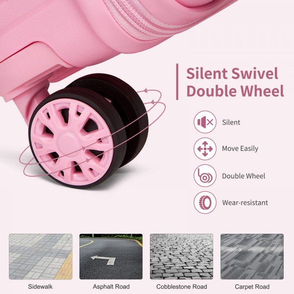 KSK2492 - Kono 19-Inch PP Hardshell Carry-On Suitcase–Lightweight Cabin Luggage with TSA Lock, 360° Silent Spinner Wheels - Pink