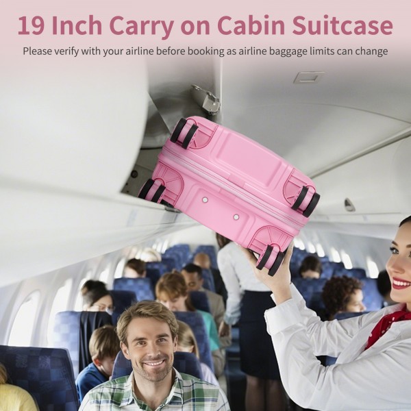 KSK2492 - Kono 19-Inch PP Hardshell Carry-On Suitcase–Lightweight Cabin Luggage with TSA Lock, 360° Silent Spinner Wheels - Pink