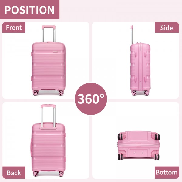 KSK2492 - Kono 19-Inch PP Hardshell Carry-On Suitcase–Lightweight Cabin Luggage with TSA Lock, 360° Silent Spinner Wheels - Pink