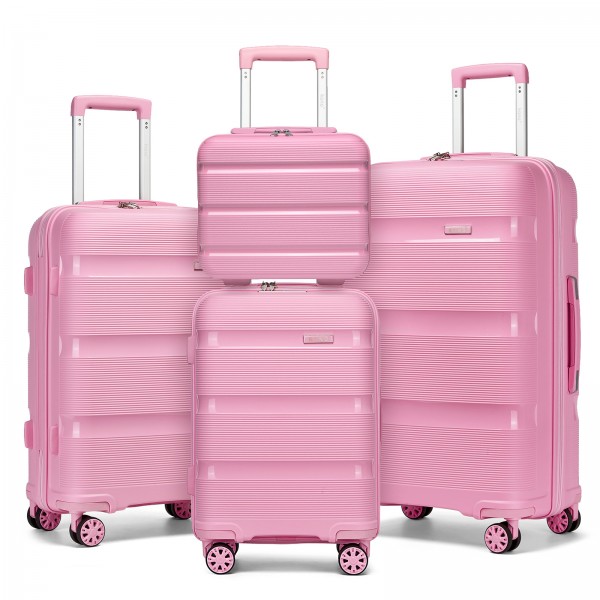 KSK2492 - Kono 4-teiliges PP-Hartschalegepäckset - Durable Reisekoffer mit TSA-Schloss, 360°-Drehrollen und Toilettentasche - Rosa