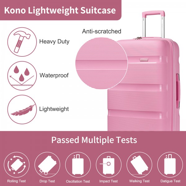 KSK2492 - Kono 4-teiliges PP-Hartschalegepäckset - Durable Reisekoffer mit TSA-Schloss, 360°-Drehrollen und Toilettentasche - Rosa
