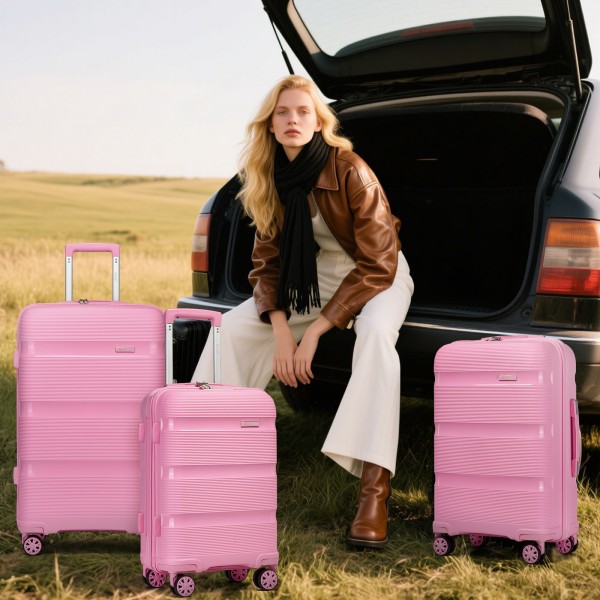 KSK2492 - Kono 4-teiliges PP-Hartschalegepäckset - Durable Reisekoffer mit TSA-Schloss, 360°-Drehrollen und Toilettentasche - Rosa