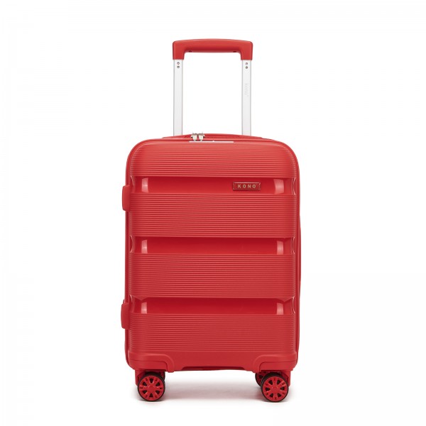 KSK2492 - Kono 19-Inch PP Hardshell Carry-On Suitcase–Lightweight Cabin Luggage with TSA Lock, 360° Silent Spinner Wheels - Red