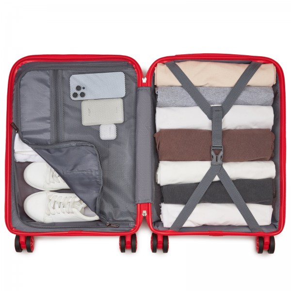 KSK2492 - Kono 19-Inch PP Hardshell Carry-On Suitcase–Lightweight Cabin Luggage with TSA Lock, 360° Silent Spinner Wheels - Red