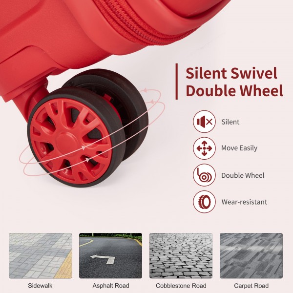 KSK2492 - Kono 19-Inch PP Hardshell Carry-On Suitcase–Lightweight Cabin Luggage with TSA Lock, 360° Silent Spinner Wheels - Red