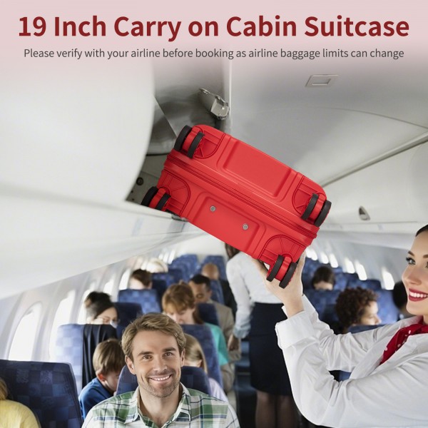 KSK2492 - Kono 19-Inch PP Hardshell Carry-On Suitcase–Lightweight Cabin Luggage with TSA Lock, 360° Silent Spinner Wheels - Red