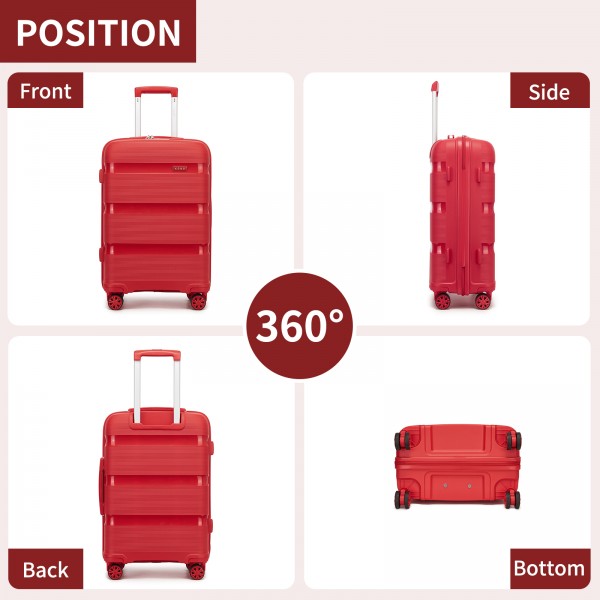 KSK2492 - Kono 19-Inch PP Hardshell Carry-On Suitcase–Lightweight Cabin Luggage with TSA Lock, 360° Silent Spinner Wheels - Red