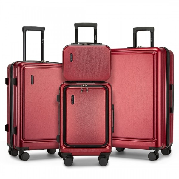 KSK2493 - Kono Durable ABS+PC Hardshell Luggage Set with TSA Lock 360° Spinner Wheels 4-Piece Set 20/24/28 And Vanity Case - Burgundy