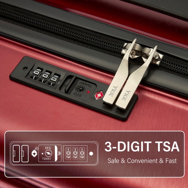 KSK2493 - Kono Durable ABS+PC Hardshell Luggage Set with TSA Lock 360° Spinner Wheels 4-Piece Set 20/24/28 And Vanity Case - Burgundy