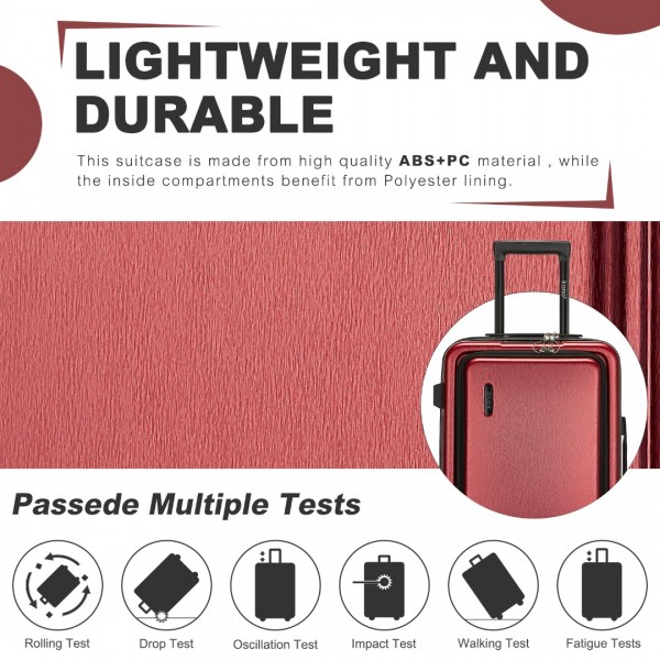 KSK2493 - Kono Durable ABS+PC Hardshell Luggage Set with TSA Lock 360° Spinner Wheels 4-Piece Set 20/24/28 And Vanity Case - Burgundy