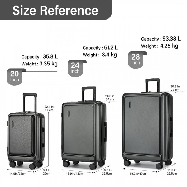KSK2493 - Kono Haltbares Hartschalen-Gepäckset aus ABS+PC mit TSA-Schloss und 360°-Dreirädern, 4-stückiges Set (20 Zoll, 24 Zoll, 28 Zoll) und Kosmetiktasche - Grau