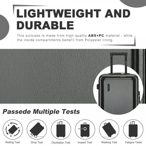 KSK2493 - Kono Haltbares Hartschalen-Gepäckset aus ABS+PC mit TSA-Schloss und 360°-Dreirädern, 4-stückiges Set (20 Zoll, 24 Zoll, 28 Zoll) und Kosmetiktasche - Grau
