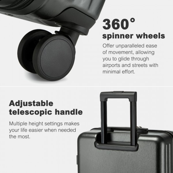 KSK2493 - Kono Haltbares Hartschalen-Gepäckset aus ABS+PC mit TSA-Schloss und 360°-Dreirädern, 4-stückiges Set (20 Zoll, 24 Zoll, 28 Zoll) und Kosmetiktasche - Grau