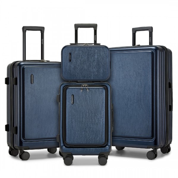 KSK2493 - Kono Haltbares Hartschalen-Gepäckset aus ABS+PC mit TSA-Schloss und 360°-Dreirädern, 4-stückiges Set (20 Zoll, 24 Zoll, 28 Zoll) und Kosmetiktasche - Marineblau