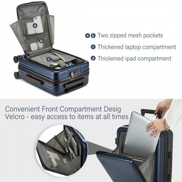 KSK2493 - Kono Haltbares Hartschalen-Gepäckset aus ABS+PC mit TSA-Schloss und 360°-Dreirädern, 4-stückiges Set (20 Zoll, 24 Zoll, 28 Zoll) und Kosmetiktasche - Marineblau