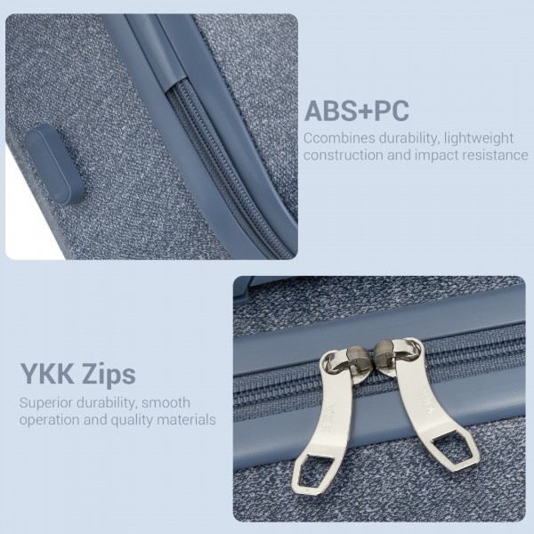 KSK2494 - Kono 20 Inch Cabin Size Minimalist Hard Shell ABS+PC Carry-On Suitcase with TSA Lock 360° Spinner Wheels - Denim Blue