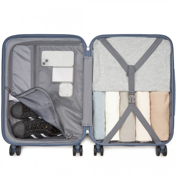 KSK2494 - Kono 20 Inch Cabin Size Minimalist Hard Shell ABS+PC Carry-On Suitcase with TSA Lock 360° Spinner Wheels - Denim Blue