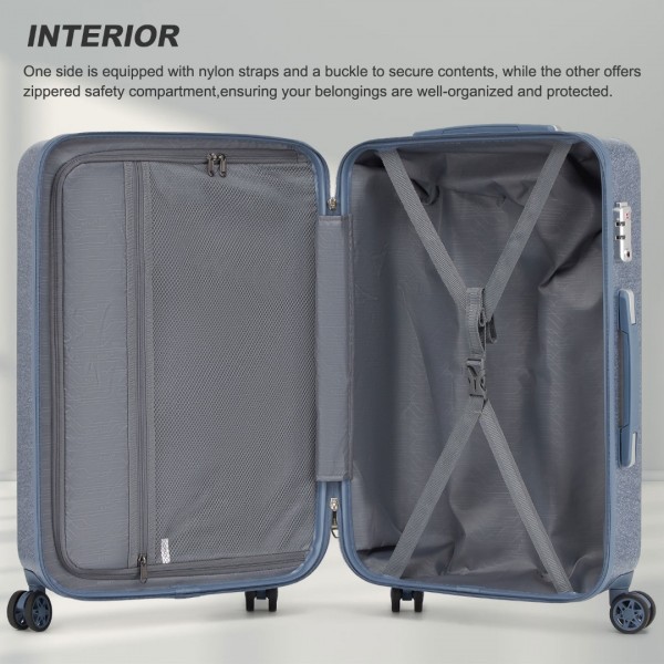 KSK2494 - Kono 28 Inch Minimalist Hard Shell ABS+PC Check-In Suitcase with TSA Lock 360° Spinner Wheels - Denim Blue