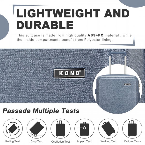 KSK2494 - Kono 28 Inch Minimalist Hard Shell ABS+PC Check-In Suitcase with TSA Lock 360° Spinner Wheels - Denim Blue