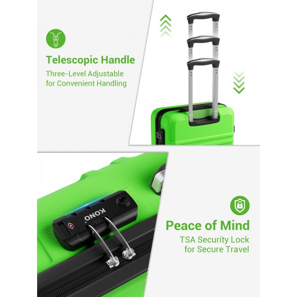 KSK2581 - Kono 24‑Zoll‑Hartschalenkoffer aus ABS+PC, TSA‑Schloss, YKK‑Reißverschluss, 360°‑Drehrollen, mittlerer Aufgabe‑Koffer ‑ Apfelgrün und Schwarz