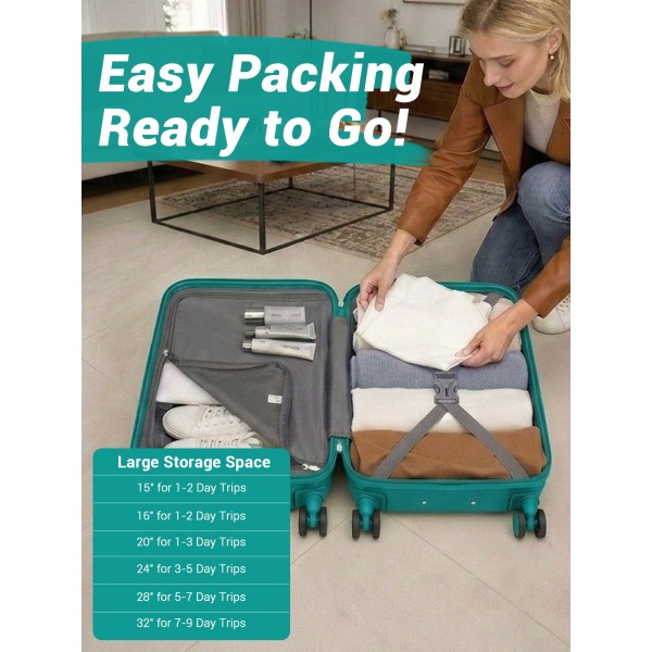 KSK2581 - Kono 24 Inch ABS+PC Hard Shell Suitcase, TSA Lock YKK Zipper 360° Spinner Wheels Medium Checked Luggage - Blue And Green
