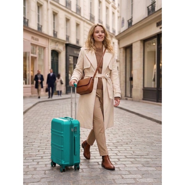 KSK2581 - Kono 24 Inch ABS+PC Hard Shell Suitcase, TSA Lock YKK Zipper 360° Spinner Wheels Medium Checked Luggage - Blue And Green