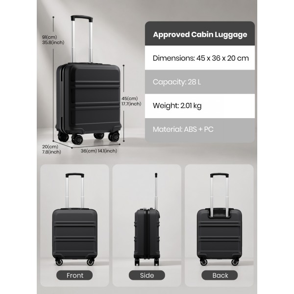 KSK2581 - Kono Kompakter Kabinentrolley 16 Zoll aus ABS+PC – leichter Hartschalen-Handgepäck mit 360°-Spinnrädern – Creme und Braun