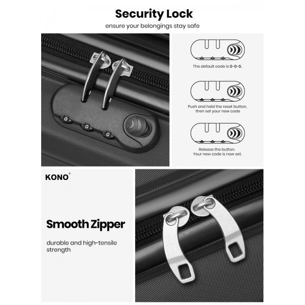 KSK2581 - Kono Kompakter Kabinentrolley 16 Zoll aus ABS+PC – leichter Hartschalen-Handgepäck mit 360°-Spinnrädern – Creme und Braun