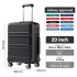 KSK2581 - Kono 20 Inch ABS+PC Hard Shell Cabin Suitcase, TSA Lock YKK Zipper 360° TPE Spinner Wheels Carry On Luggage - Black