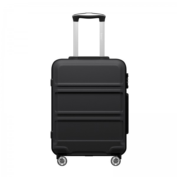 KSK2581 - Kono 20 Inch ABS+PC Hard Shell Cabin Suitcase, TSA Lock YKK Zipper 360° TPE Spinner Wheels Carry On Luggage - Black