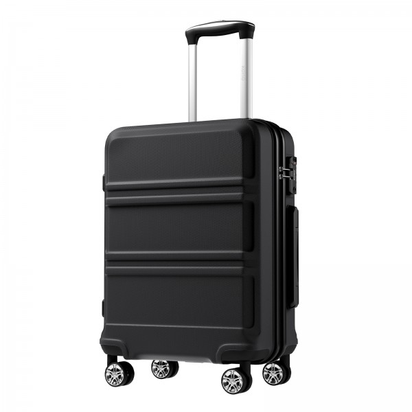 KSK2581 - Kono 20 Inch ABS+PC Hard Shell Cabin Suitcase, TSA Lock YKK Zipper 360° TPE Spinner Wheels Carry On Luggage - Black
